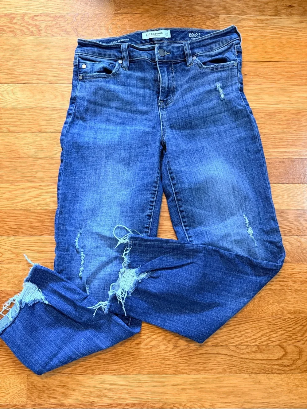 Liverpool Jeans Company Women's Distressed Dark Blue Cropped Ankle Jeans